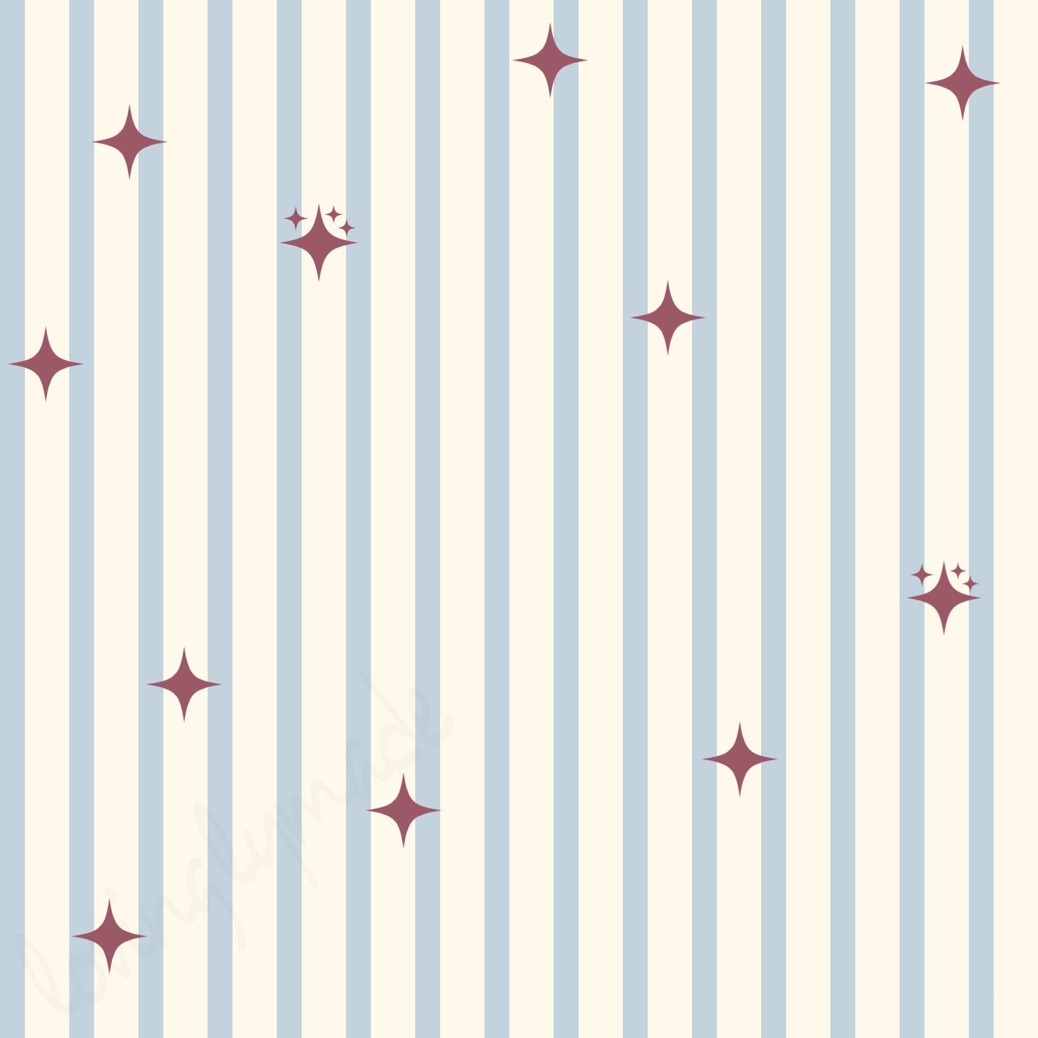 Red Stars on Beige and Blue Stripes| Nursery Wallpaper Toddler Bedroom Wallpaper