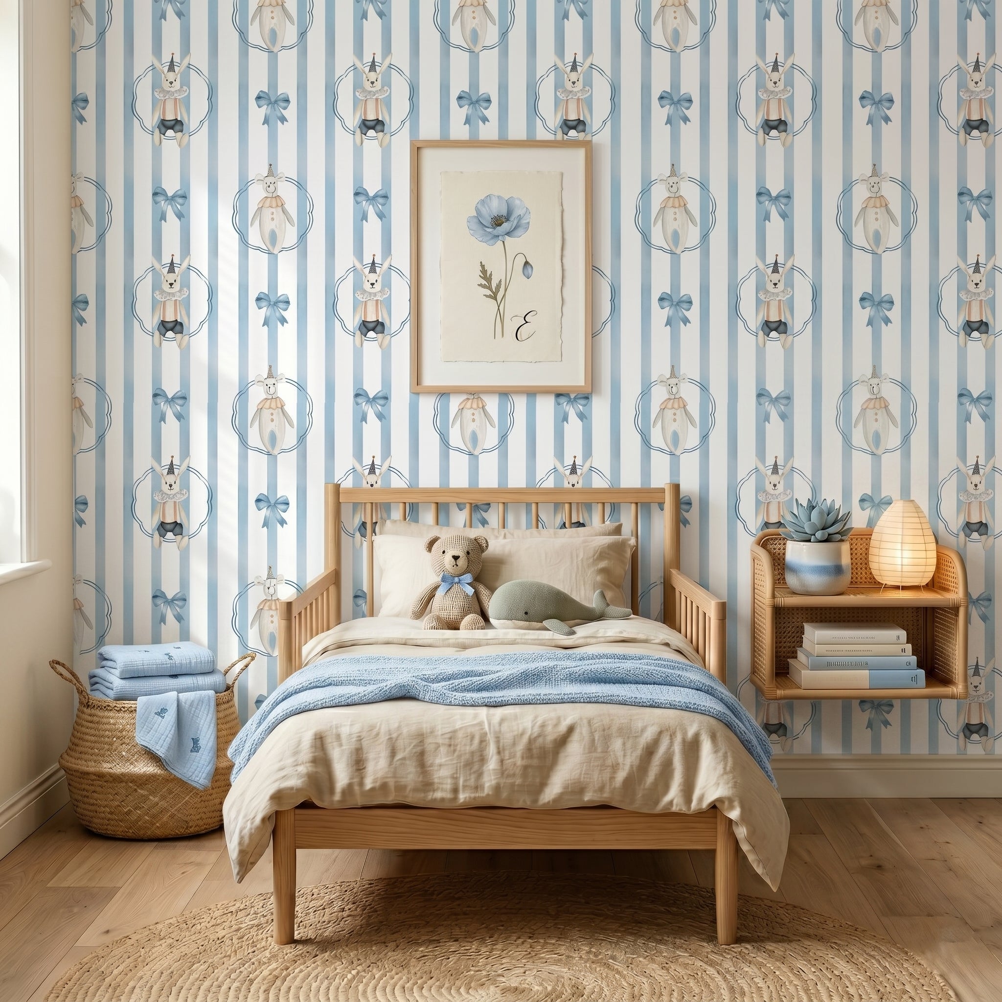 Whimsical Bunny | Vintage Kids Room Nursery Wallpaper | Removable Girls Bedroom Feature Wall | Vintage Inspired Baby Room Decor