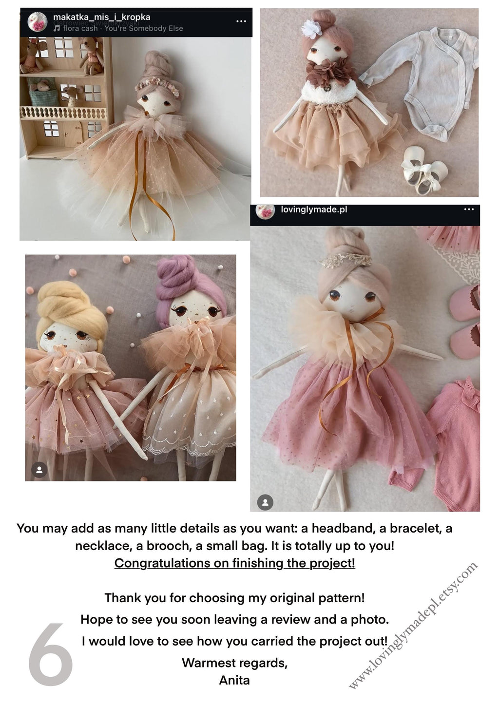 Rag Doll Schnittmuster und Anleitung PDF Handgemachte Puppenanleitung Sofort-Download Ragdoll im Kleid Schnittmuster Nähanfänger Puppe Leinenpuppe