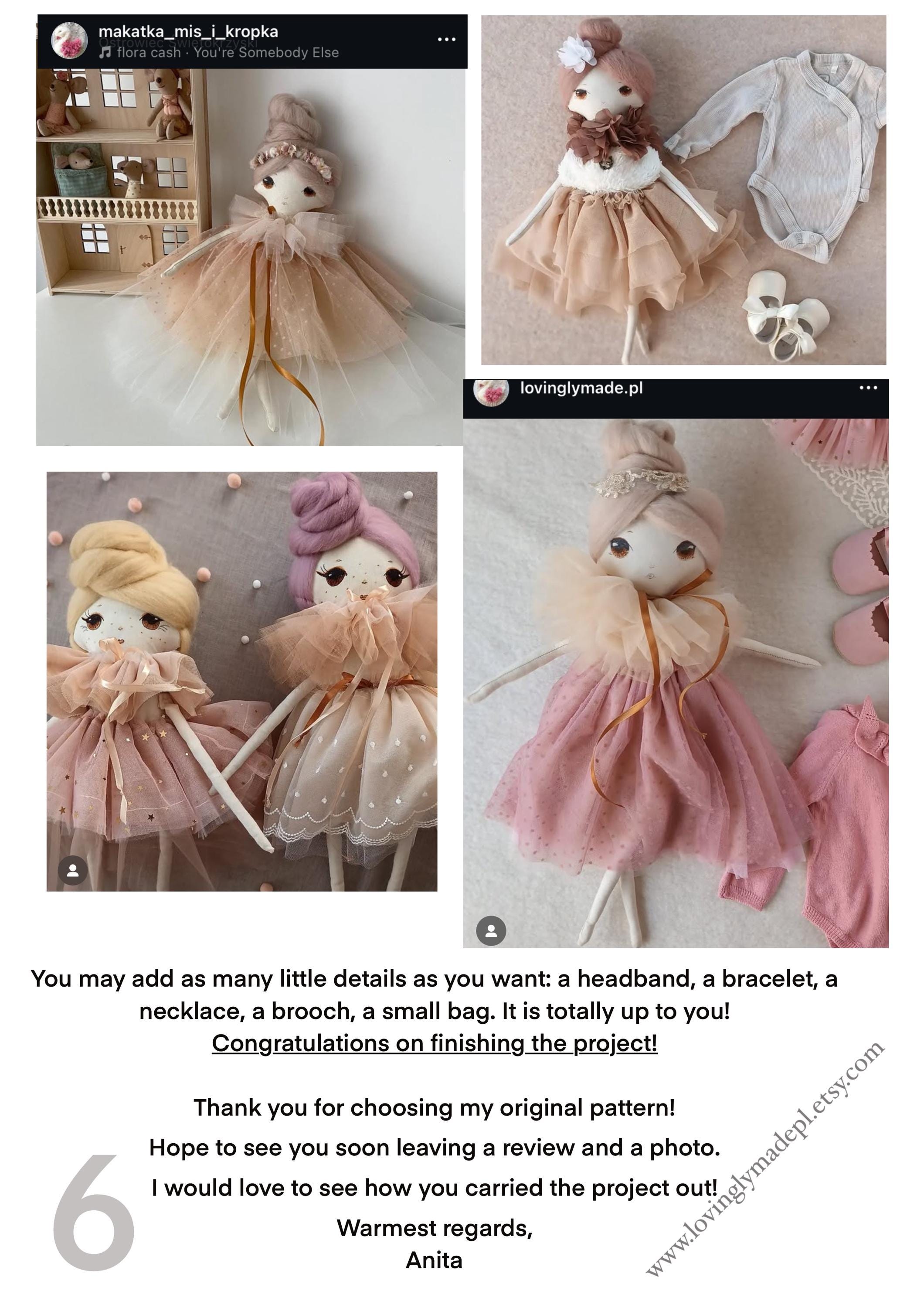 Rag Doll Schnittmuster und Anleitung PDF Handgemachte Puppenanleitung Sofort-Download Ragdoll im Kleid Schnittmuster Nähanfänger Puppe Leinenpuppe
