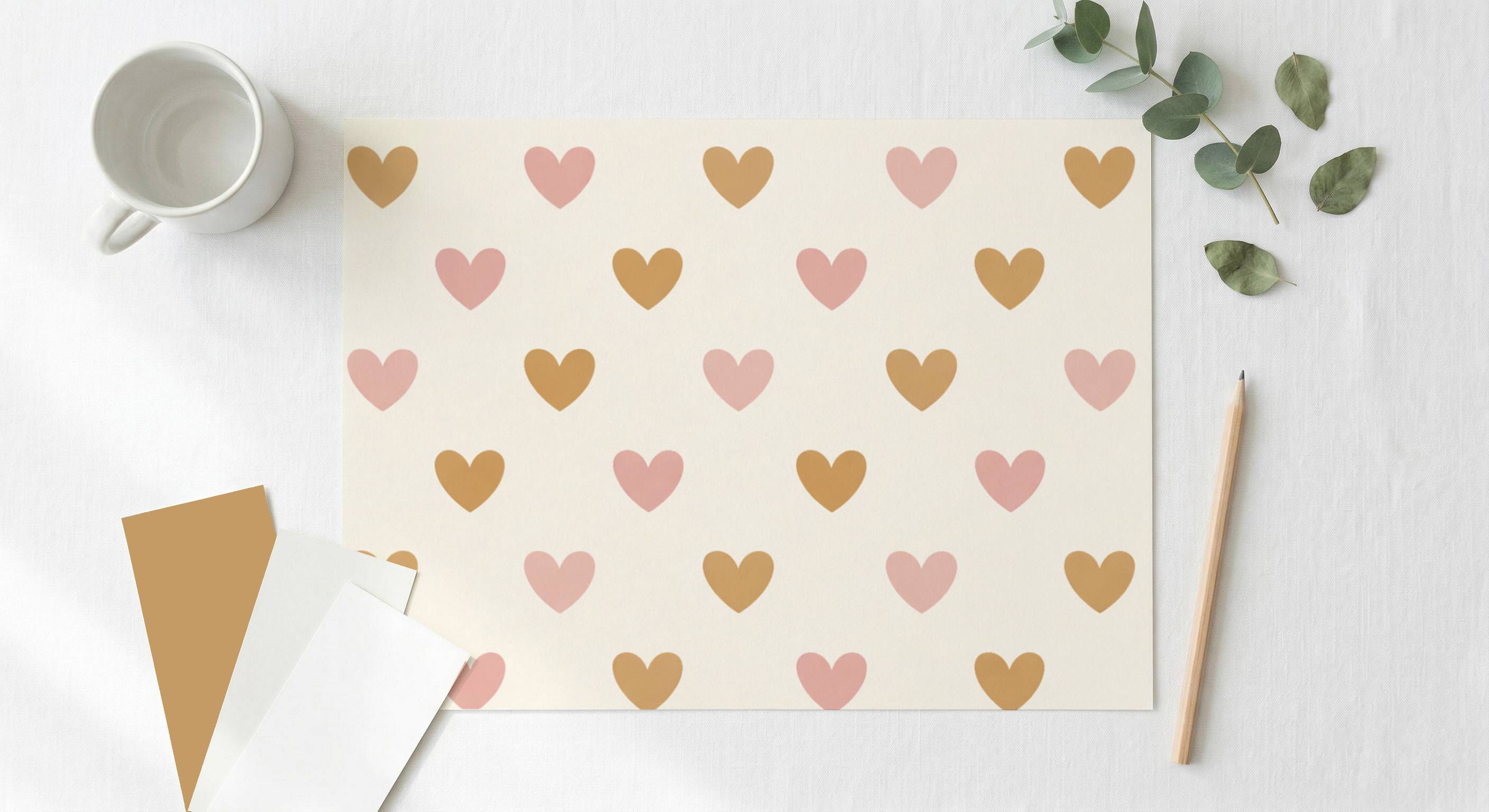 Pink & Creme Heart Pattern Wallpaper | Boho Girls Nursery Wallpaper | Kids Bedroom Feature Wall | Cute Heart Baby Room Decor | Scandi Toddler Room Wall