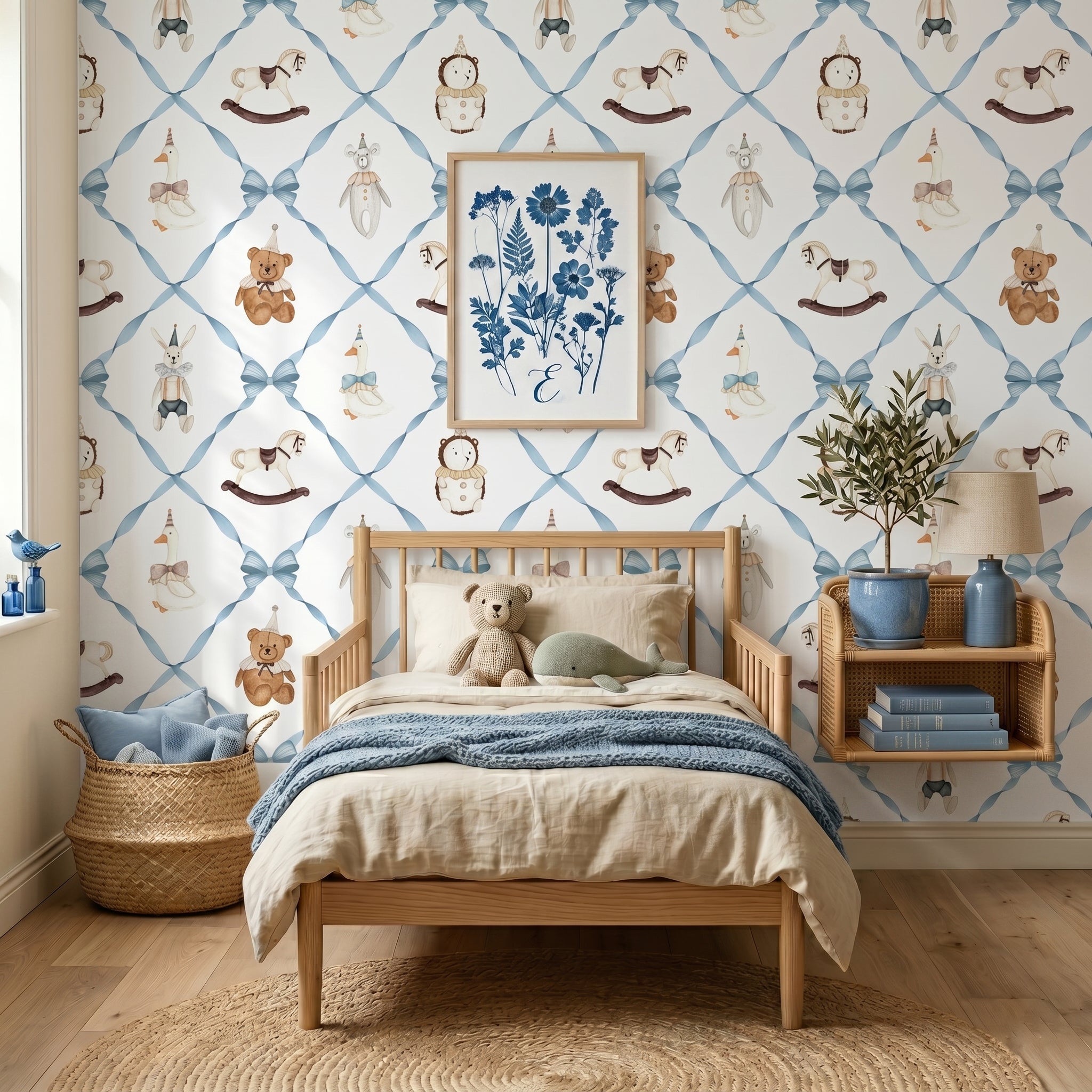 Childhood Friends Wallpaper | Coquette Kids Room Nursery Wallpaper | Removable Girls Bedroom Feature Wall | Vintage Inspired Baby Room Decor