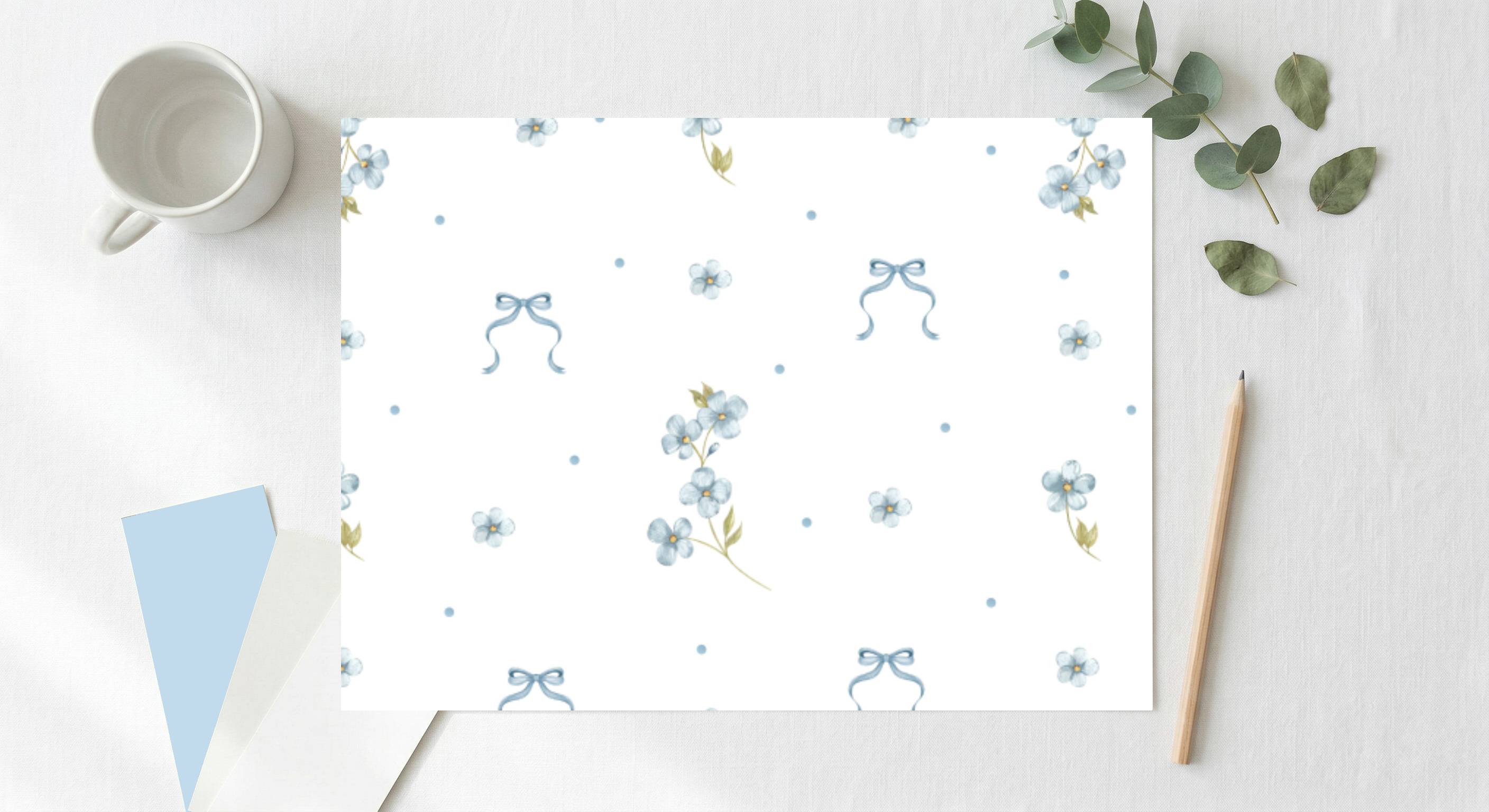Flowers Dots Bows Wallpaper | Coquette Forget-Me-Not Kids Room Nursery Wallpaper | Girls Bedroom Feature Wall | Vintage Cottagecore Baby Room Decor
