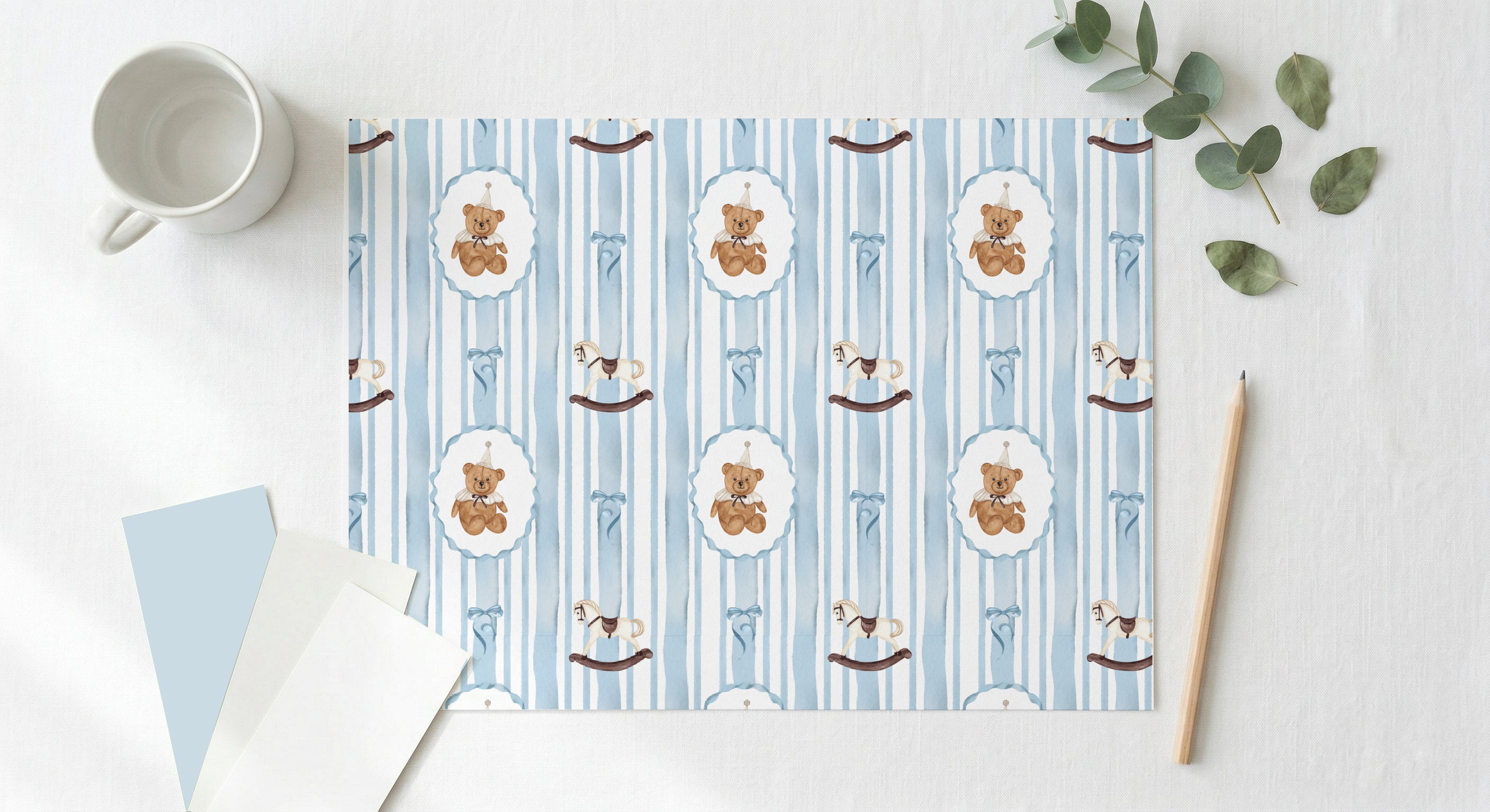 Childhood Memories Blue Wallpaper | Coquette Kids Room Nursery Wallpaper | Removable Girls Bedroom Feature Wall | Vintage Inspired Baby Room Decor