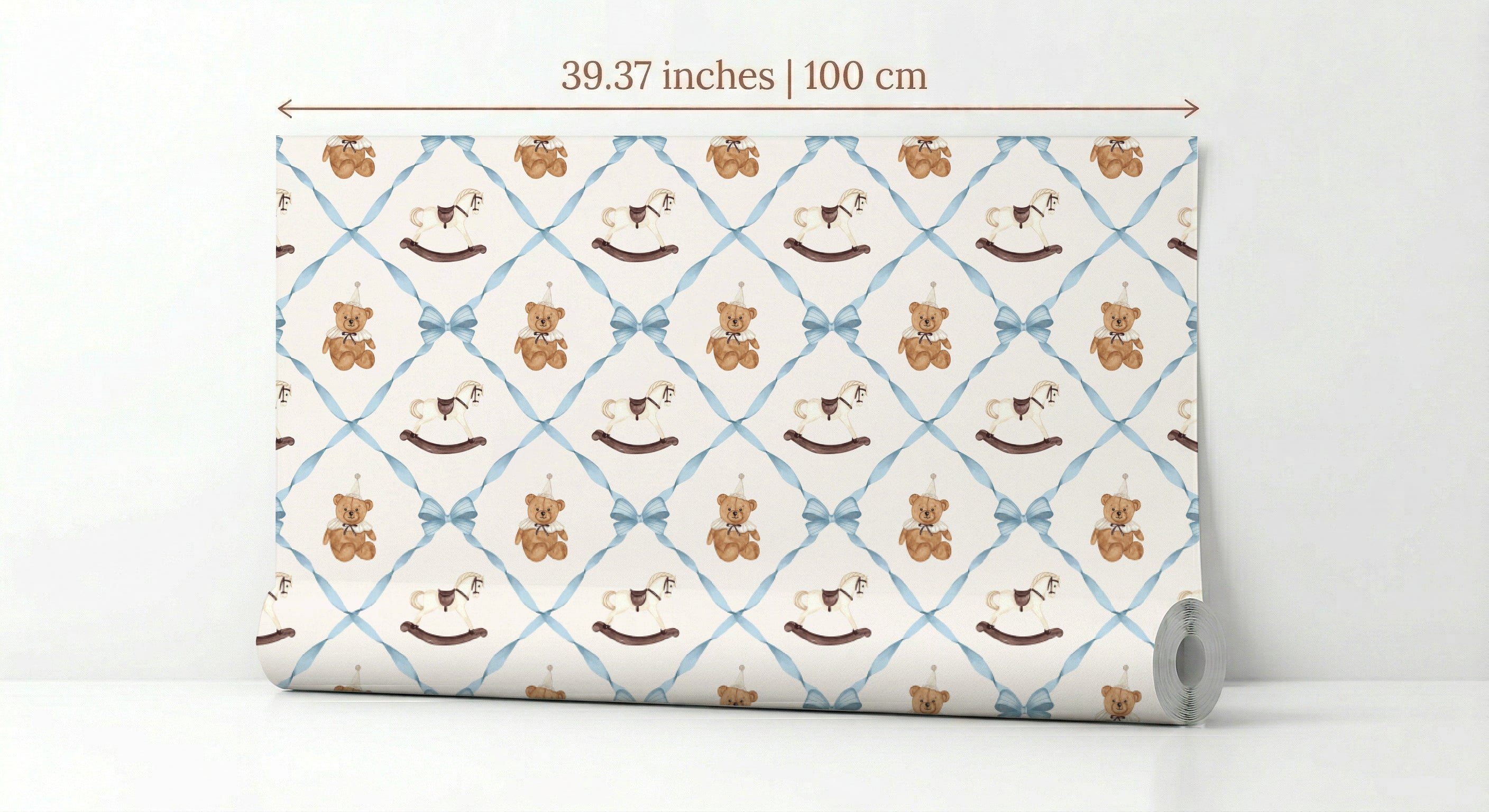 Bows and Toys Peel and Stick Wallpaper | Blue Bow Trellis Kids Room Nursery Wallpaper | Removable Baby Boy Room Decor