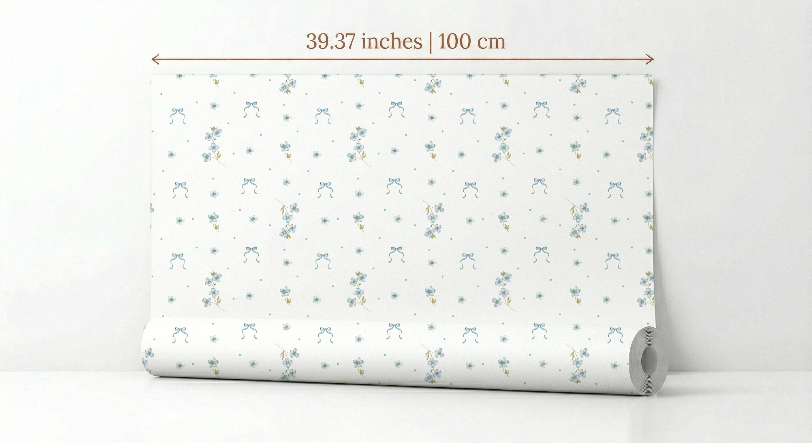 Flowers Dots Bows Wallpaper | Coquette Forget-Me-Not Kids Room Nursery Wallpaper | Girls Bedroom Feature Wall | Vintage Cottagecore Baby Room Decor