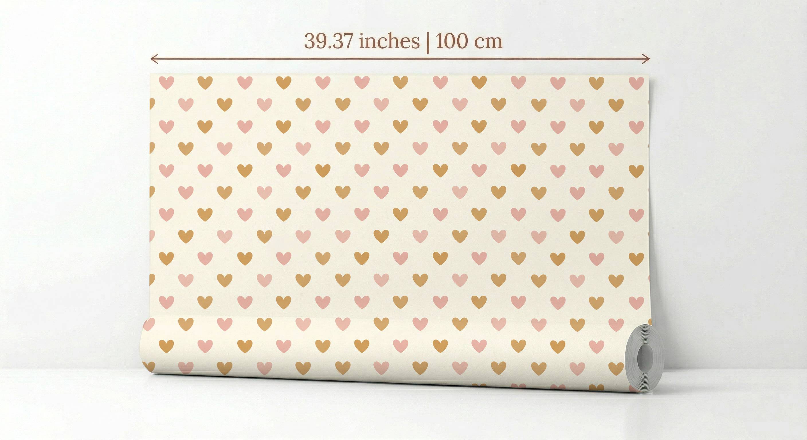 Pink & Creme Heart Pattern Wallpaper | Boho Girls Nursery Wallpaper | Kids Bedroom Feature Wall | Cute Heart Baby Room Decor | Scandi Toddler Room Wall