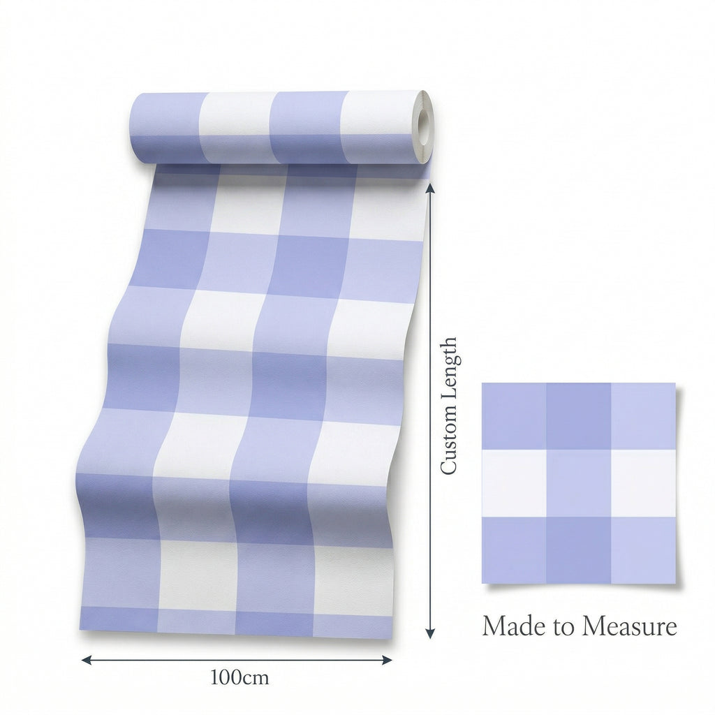 Blue & White Gingham Check Wallpaper with Scallop Border | Kids Bedroom Nursery Wallpaper | Boys Girls Toddler Room Feature Wall | Classic Cottage Wainscoting Half-Wall Decor
