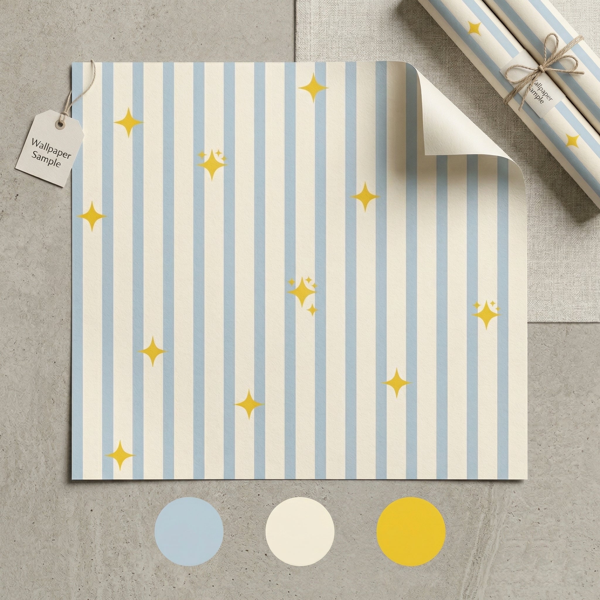 Beige & Blue Stripes And Stars Wallpaper Blue Stripe Star Nursery Wallpaper