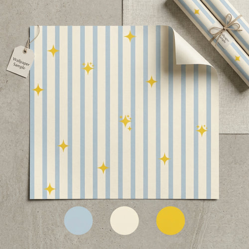 Beige & Blue Stripes And Stars Wallpaper Blue Stripe Star Nursery Wallpaper